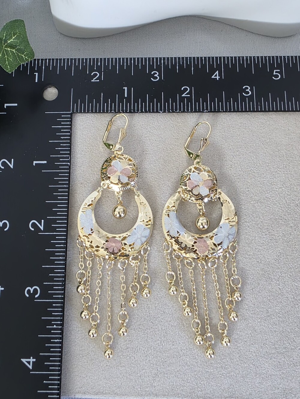 Tricolor Gold Filled Floral Chandelier Earrings Dangle Drop Filigree Leverback - Picture 10 of 10